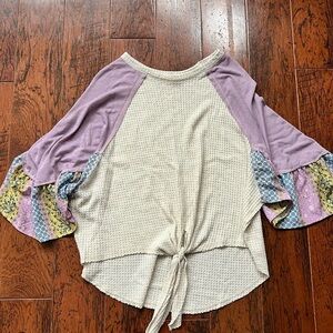 Altar’d State Women's Cream and Purple Boho Top